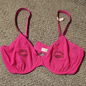 Victoria's Secret Pink Bra with Rhinestone Lip Design